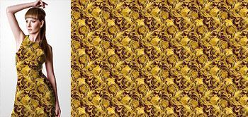 31002 Materiał ze wzorem złote malowane ornamenty roślinne, złote łańcuchy i stylizowane głowy lwa
